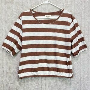 Pact Organic Cotton Fawn Stripe Easy Slub Bubble Hem Top Sz M Ecofriendly